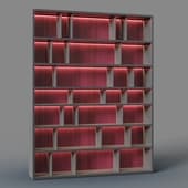 teon shelving in amaranth veneer