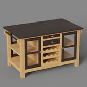 kitchen island with glass doors and a classic-style wine rack