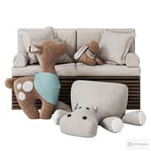 upholstered window seat for children's room 003 \ pillows
