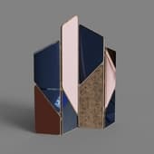 folding partition with mirror and leather elements