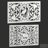 decorative panel with a bear and a heron