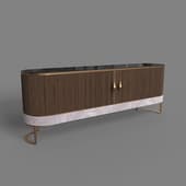 long chest of drawers with two doors made of natural wood