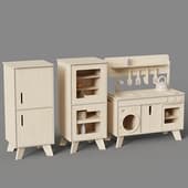 kitchen with refrigerator, children's room, three raccoons 5
