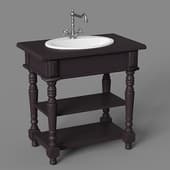 bathroom cabinet under the sink with a pine countertop in a classic style